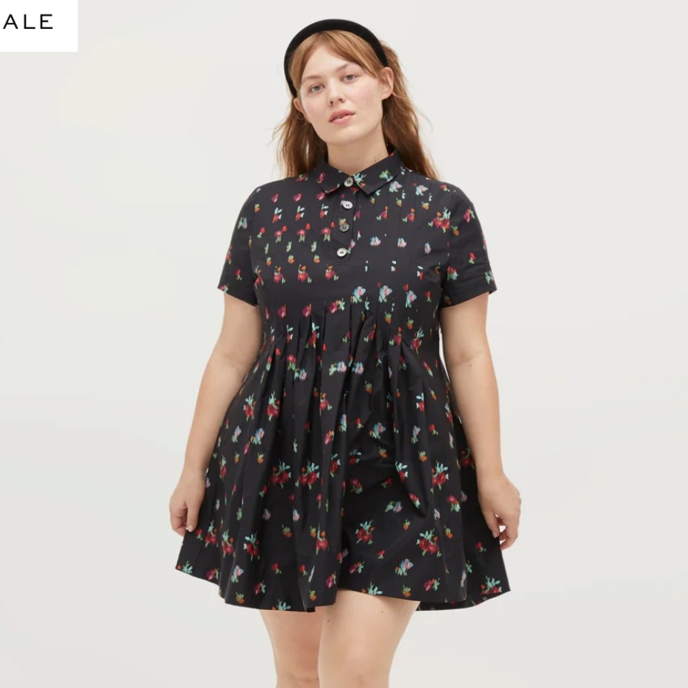 Hill House The Rosalind Dress in Black Ikat Floral Taffeta